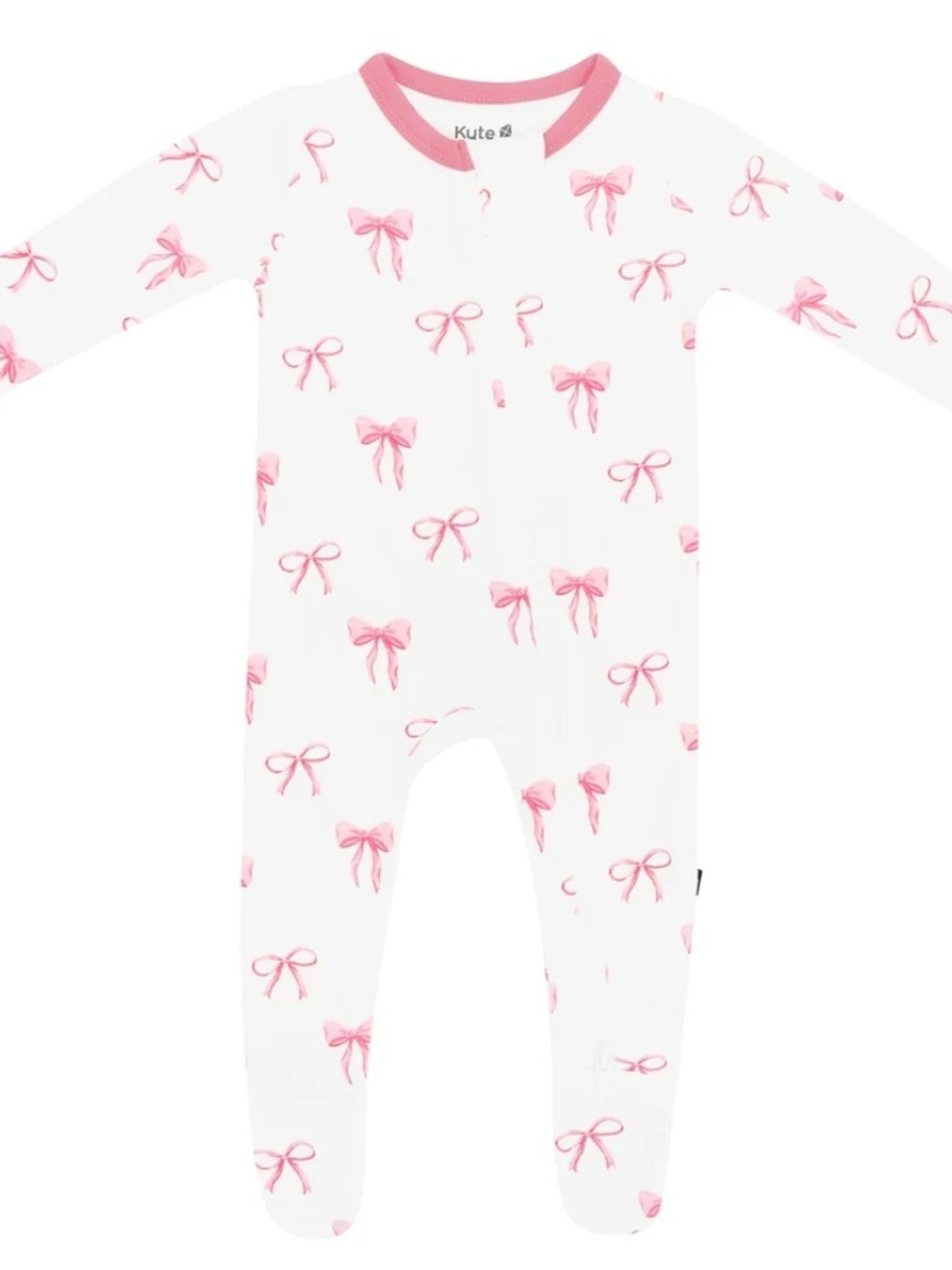 Two Piece Kyte BABY White Footed One-Piece with Pink Bow Print/Pink